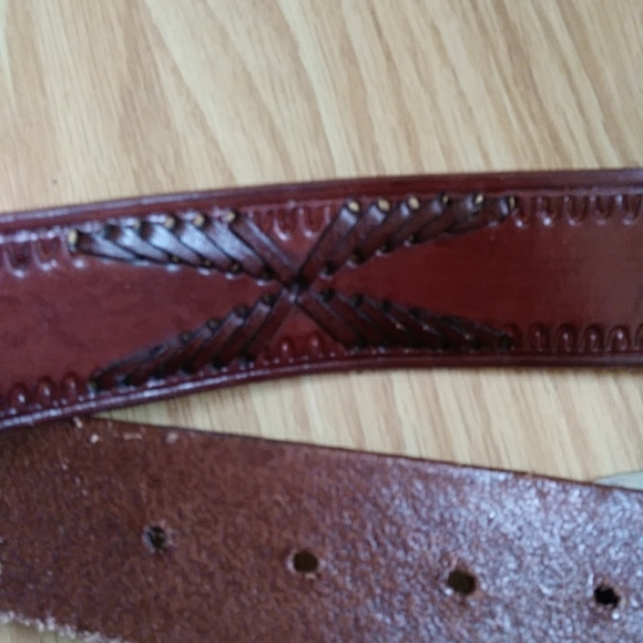 B-Low the Belt Tooled Leather Lacing Belt with Buckle Western Cowgirl 34 Brown - Picture 11 of 16